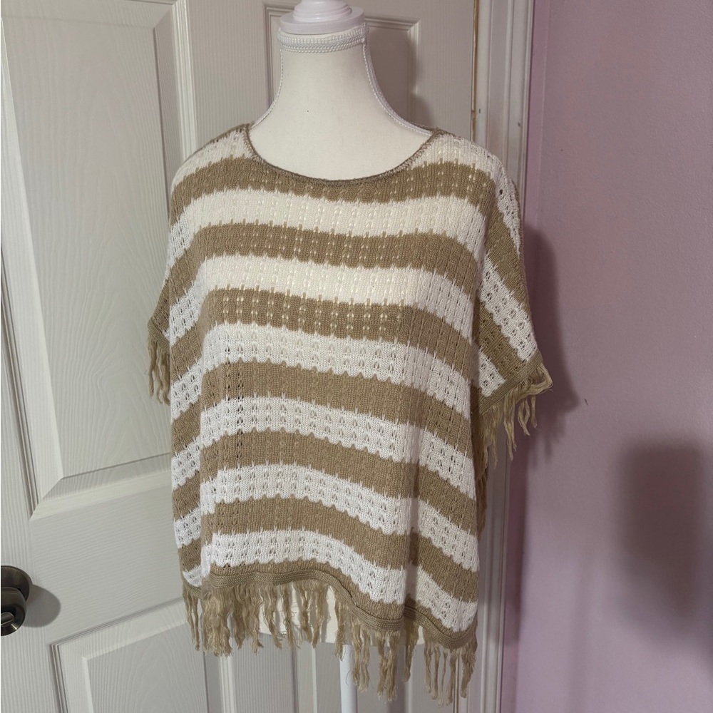 Rue 21: Striped Fringe Knit Poncho One Size